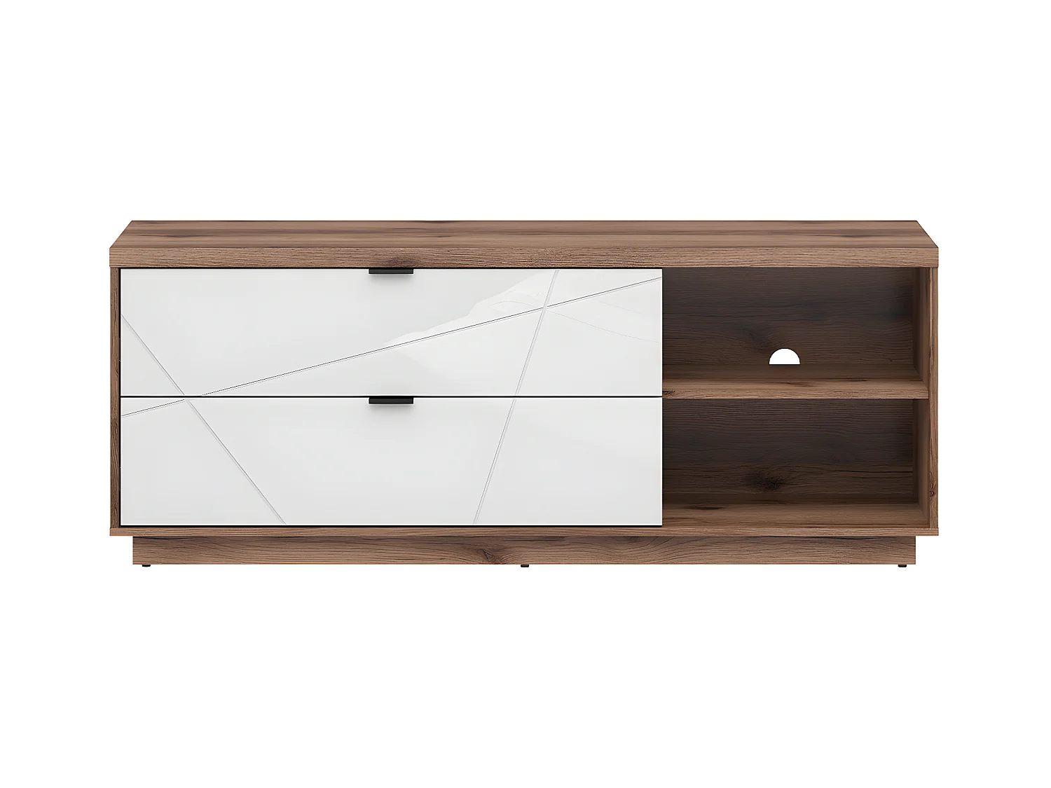 Meuble TV 2 tiroirs 2 niches 156 cm Sven Blanc et Bois