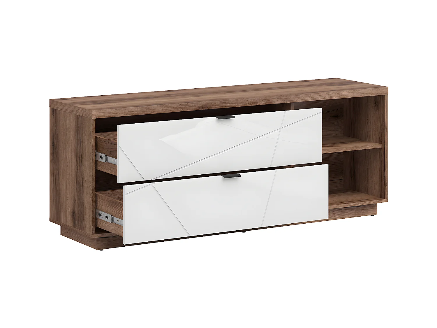 Meuble TV 2 tiroirs 2 niches 156 cm Sven Blanc et Bois