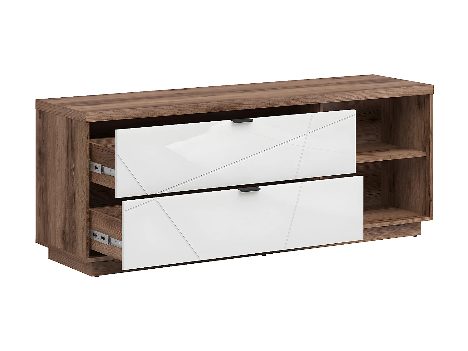 Meuble TV 2 tiroirs 2 niches 156 cm Sven Blanc et Bois