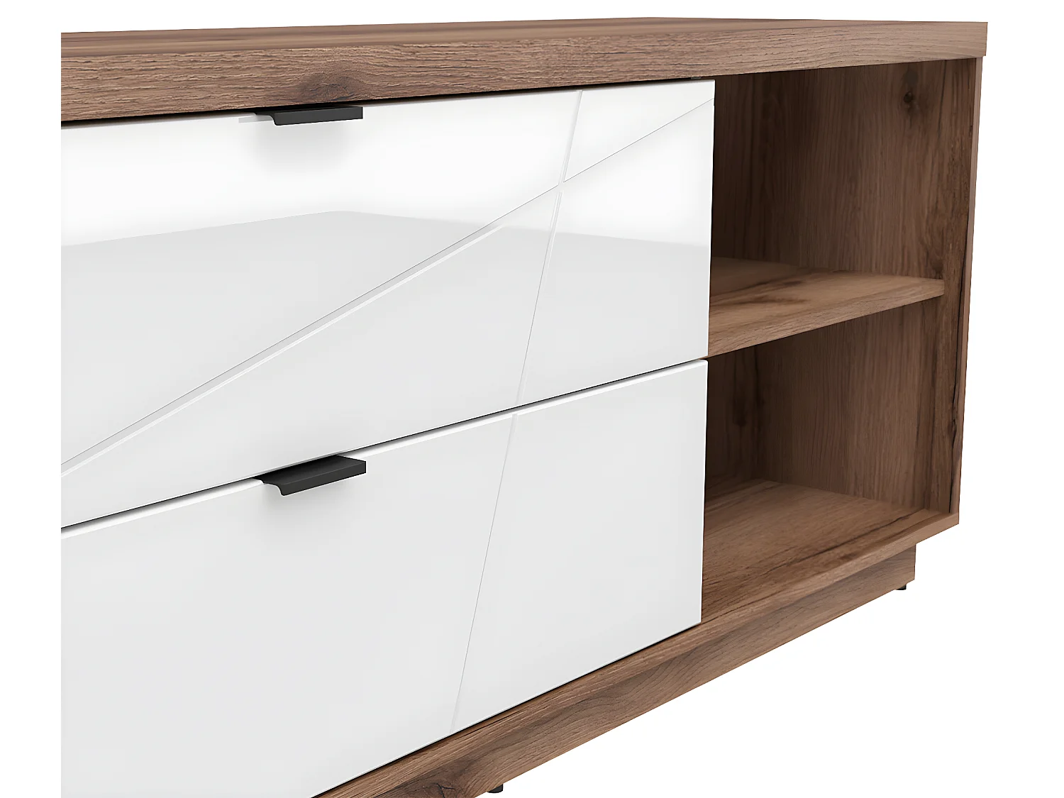 Meuble TV 2 tiroirs 2 niches 156 cm Sven Blanc et Bois