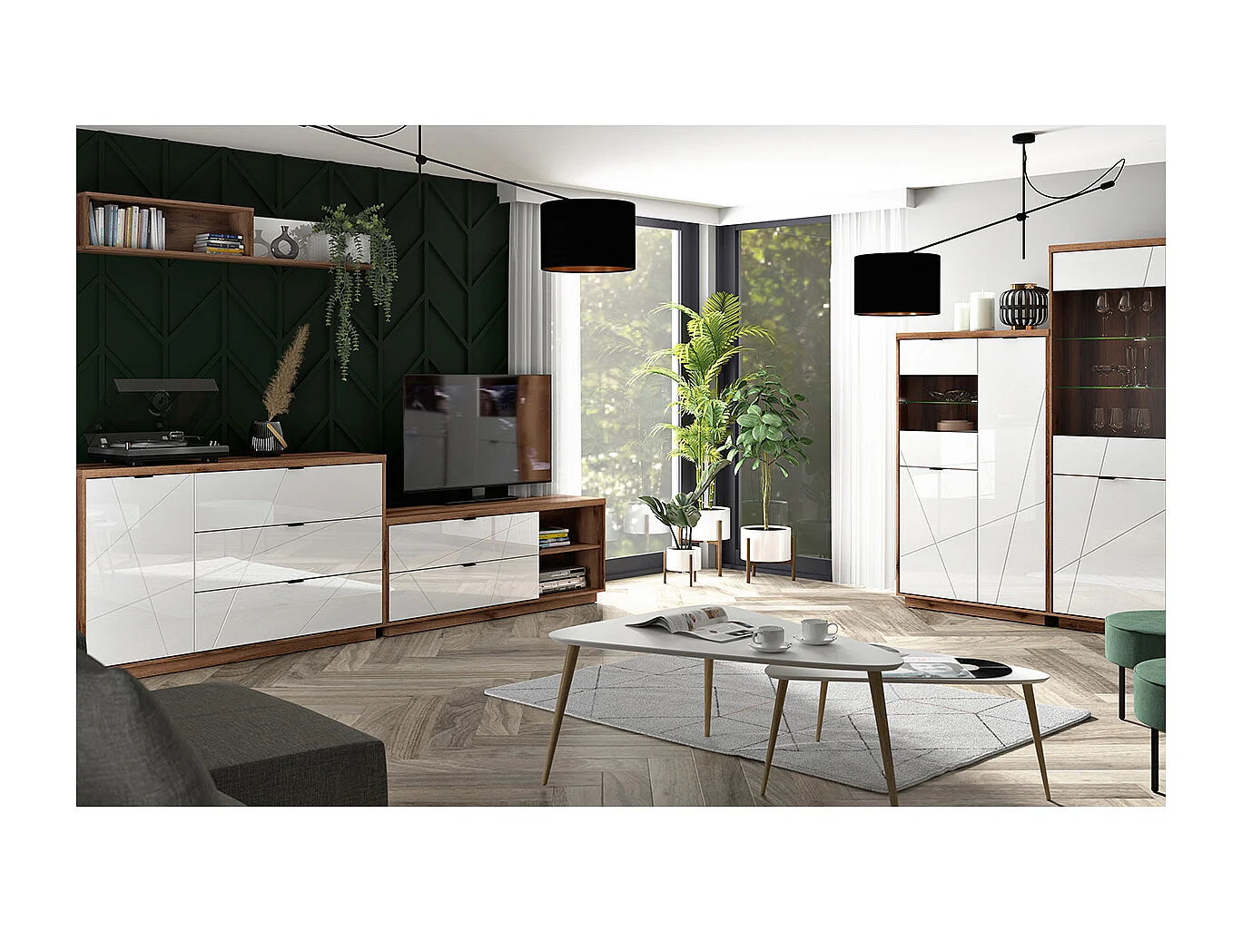 156 cm Sven TV-meubel met 2 laden en 2 niches, wit en hout