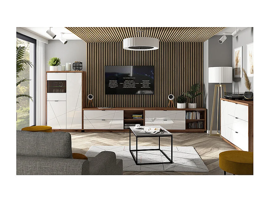 156 cm Sven TV-meubel met 2 laden en 2 niches, wit en hout