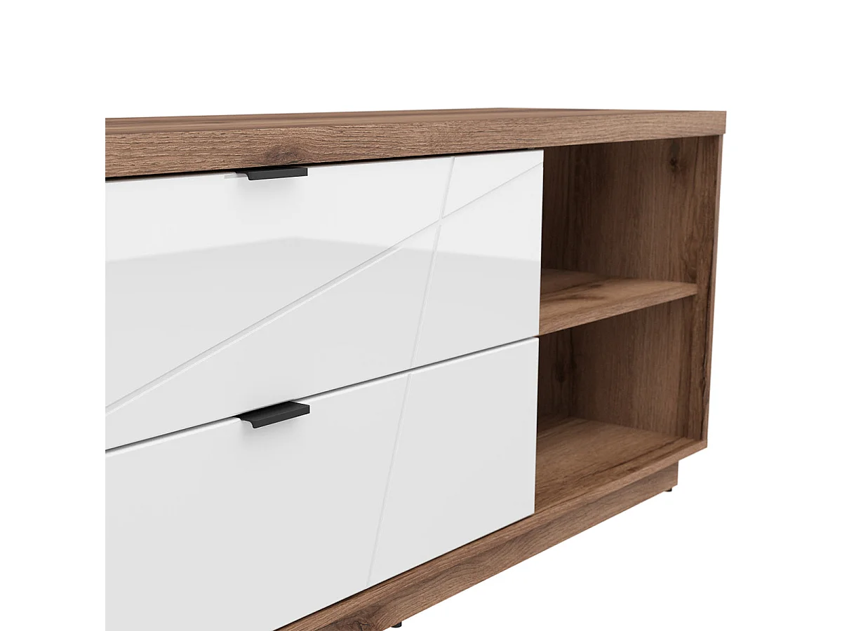 TV-Möbel mit 2 Schubladen 2 Nischen 156 cm Sven Weiß und Holz