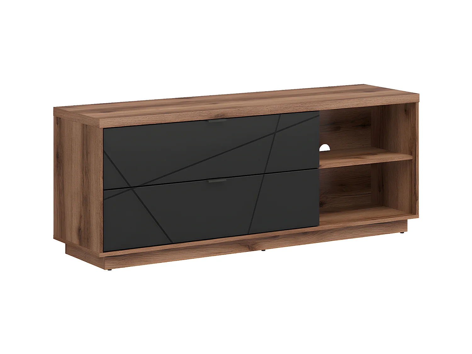 Meuble TV 2 tiroirs 2 niches 156 cm Sven Noir et Bois