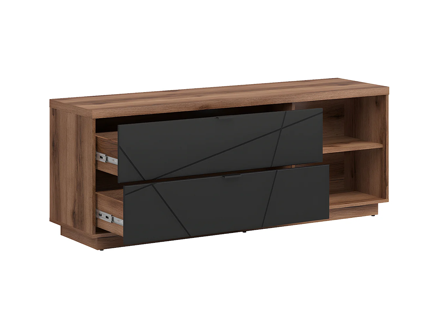 Meuble TV 2 tiroirs 2 niches 156 cm Sven Noir et Bois