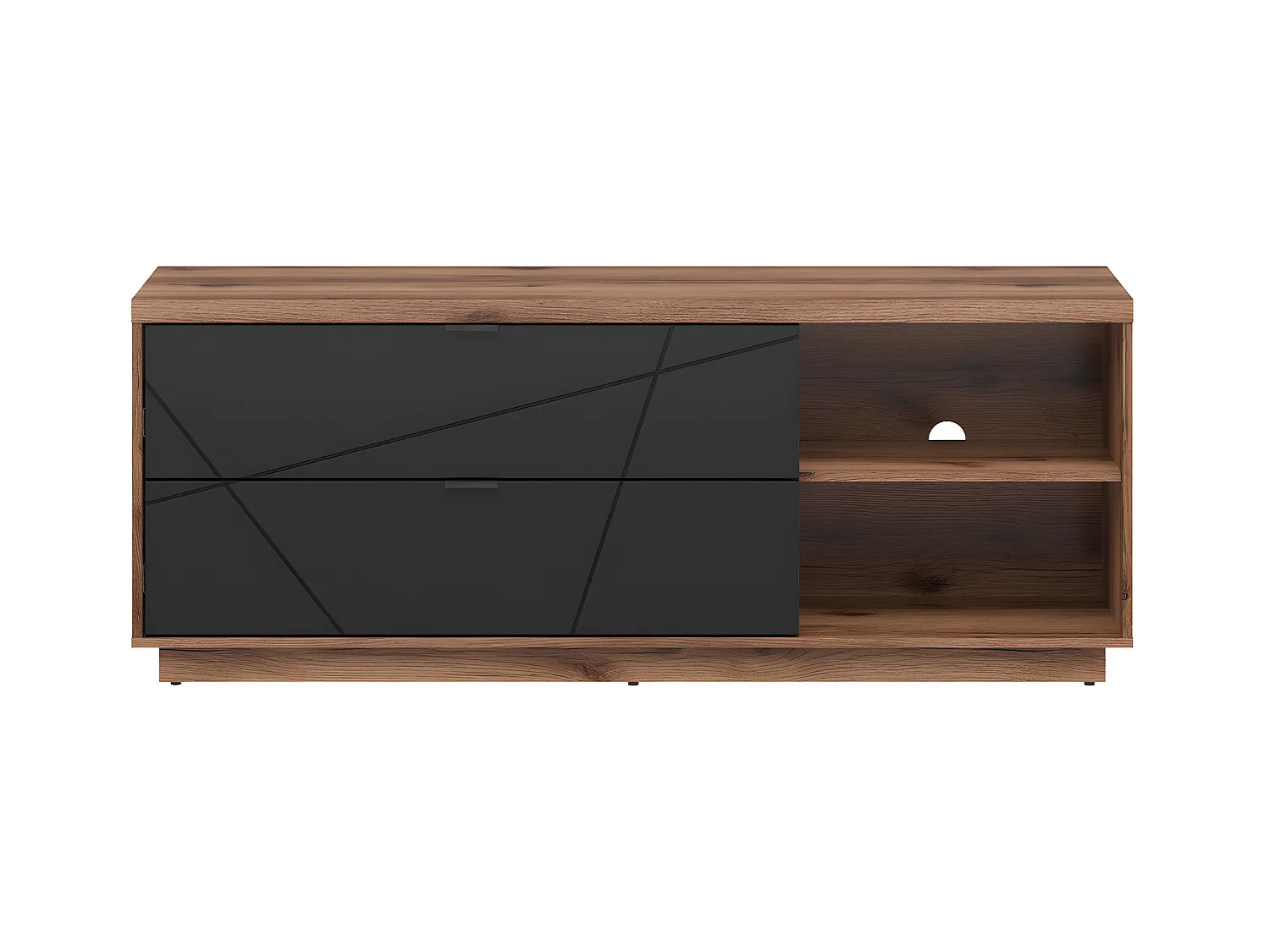 Meuble TV 2 tiroirs 2 niches 156 cm Sven Noir et Bois