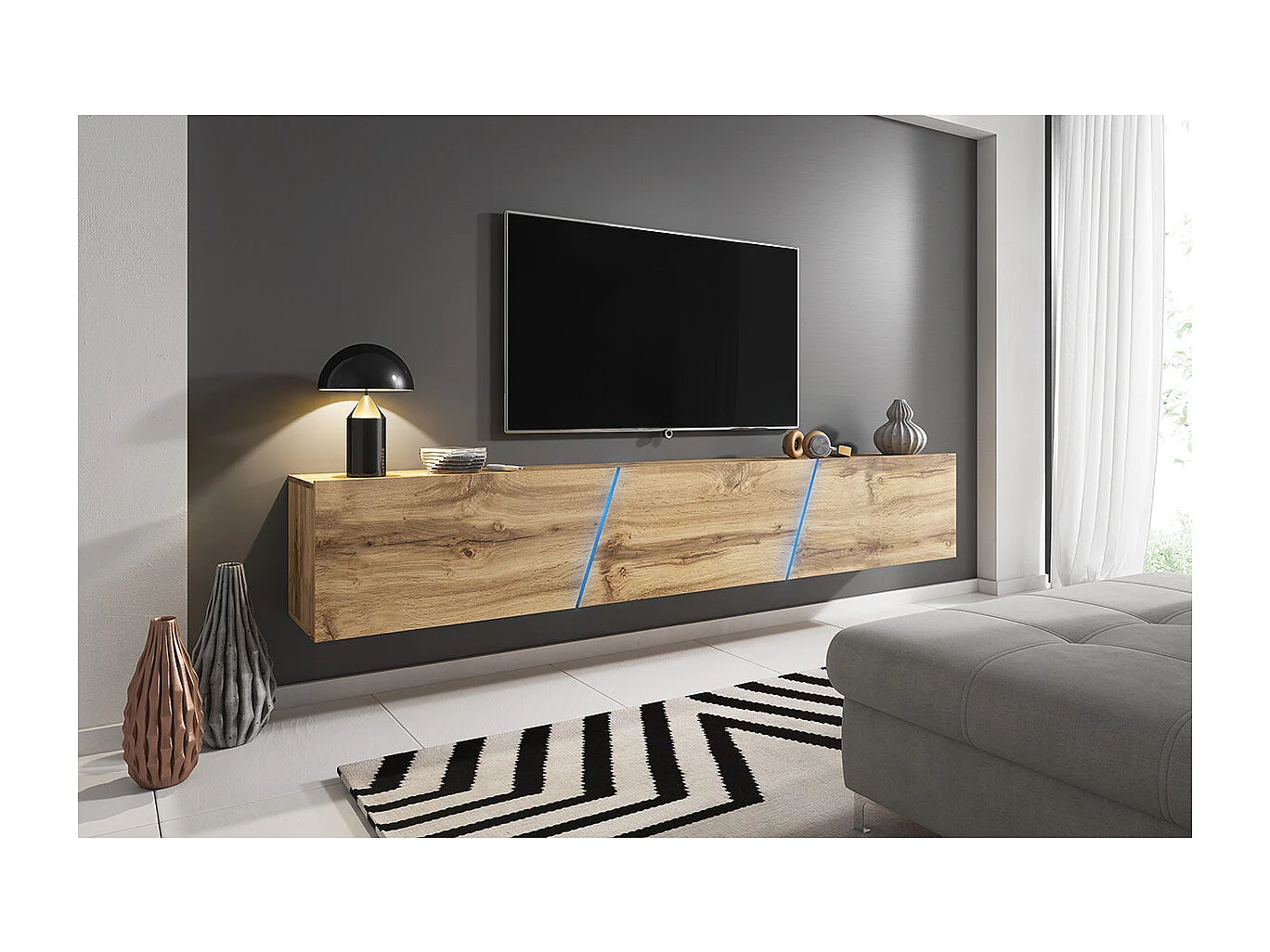 Meuble TV à suspendre SLANT 240 avec LED RGB 240x40x35 cm-Chêne-Chêne--http://maisondelatendance.com/img/co/1243.jpg-