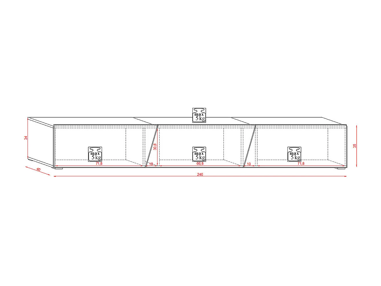 Meuble TV à suspendre SLANT 240 avec LED RGB 240x40x35 cm-Chêne-Chêne--http://maisondelatendance.com/img/co/1243.jpg-