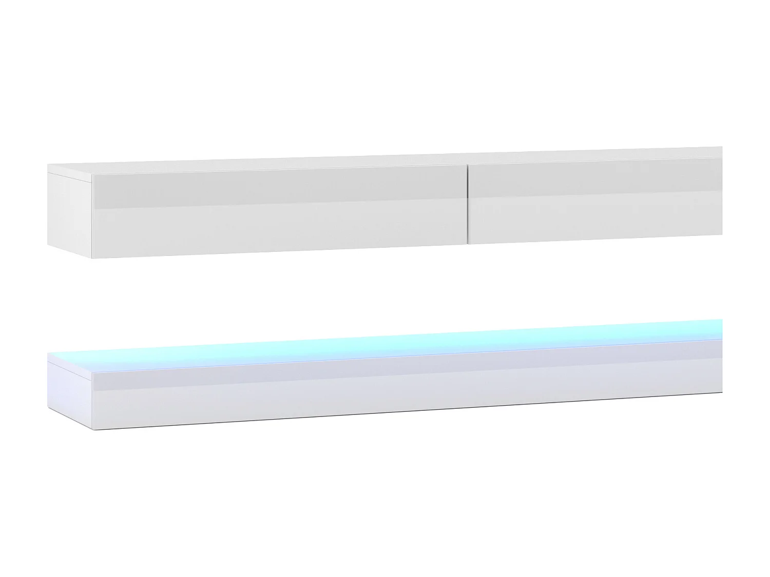 RTV Fly DOUBLE 280 avec quatre tiroirs blancs et devant blanc brillant +LED