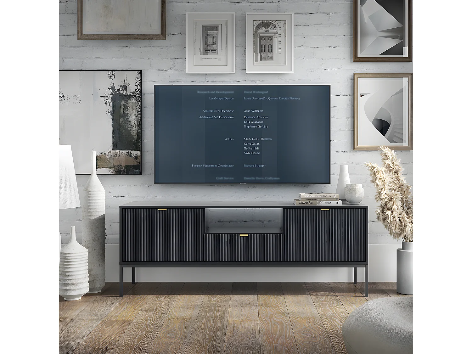 Meuble TV 2 portes 1 tiroir 154 cm Rava Noir