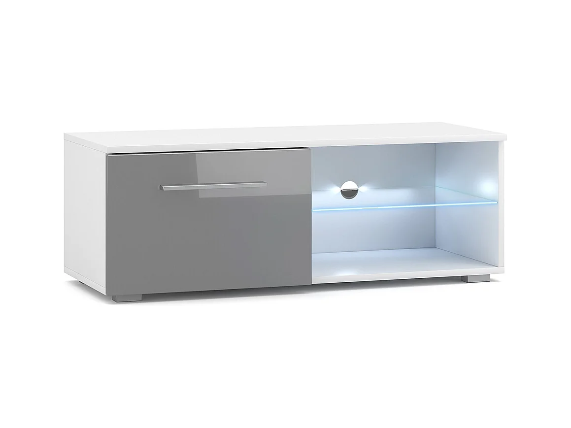 Meuble TV 1 porte 100 cm avec LED Aitana Blanc et Gris