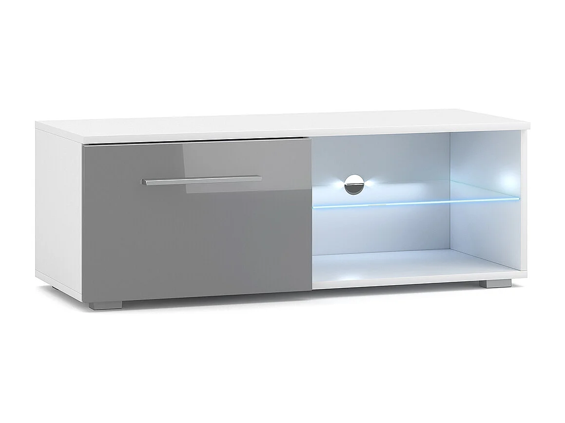 Meuble TV 1 porte 100 cm avec LED Aitana Blanc et Gris