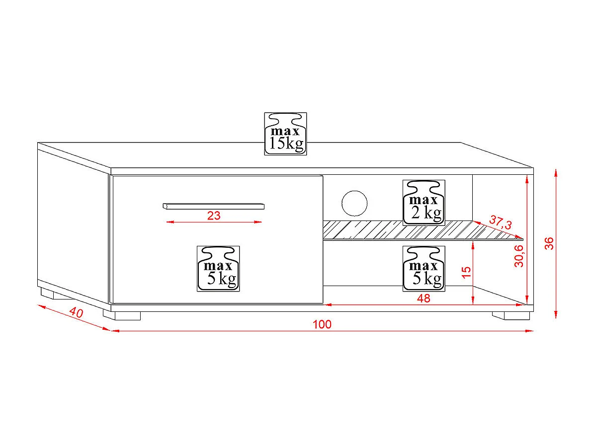 Meuble TV 1 porte 100 cm avec LED Aitana Blanc et Gris