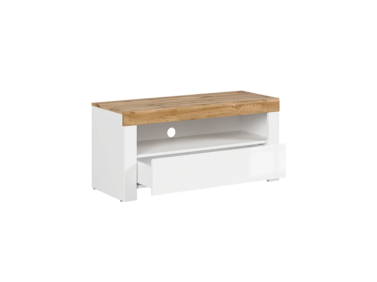 Meuble TV 1 tiroir 106 cm Hella Blanc et Bois