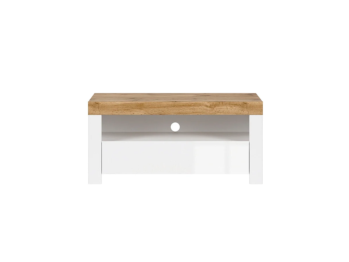 Meuble TV 1 tiroir 106 cm Hella Blanc et Bois
