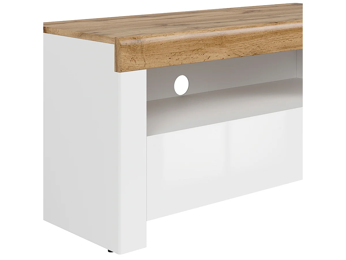 Meuble TV 1 tiroir 106 cm Hella Blanc et Bois