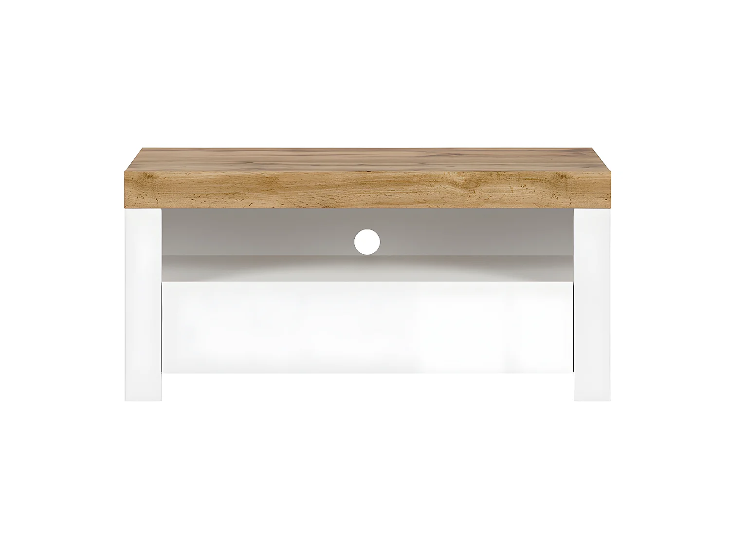 Meuble TV 1 tiroir 106 cm Hella Blanc et Bois