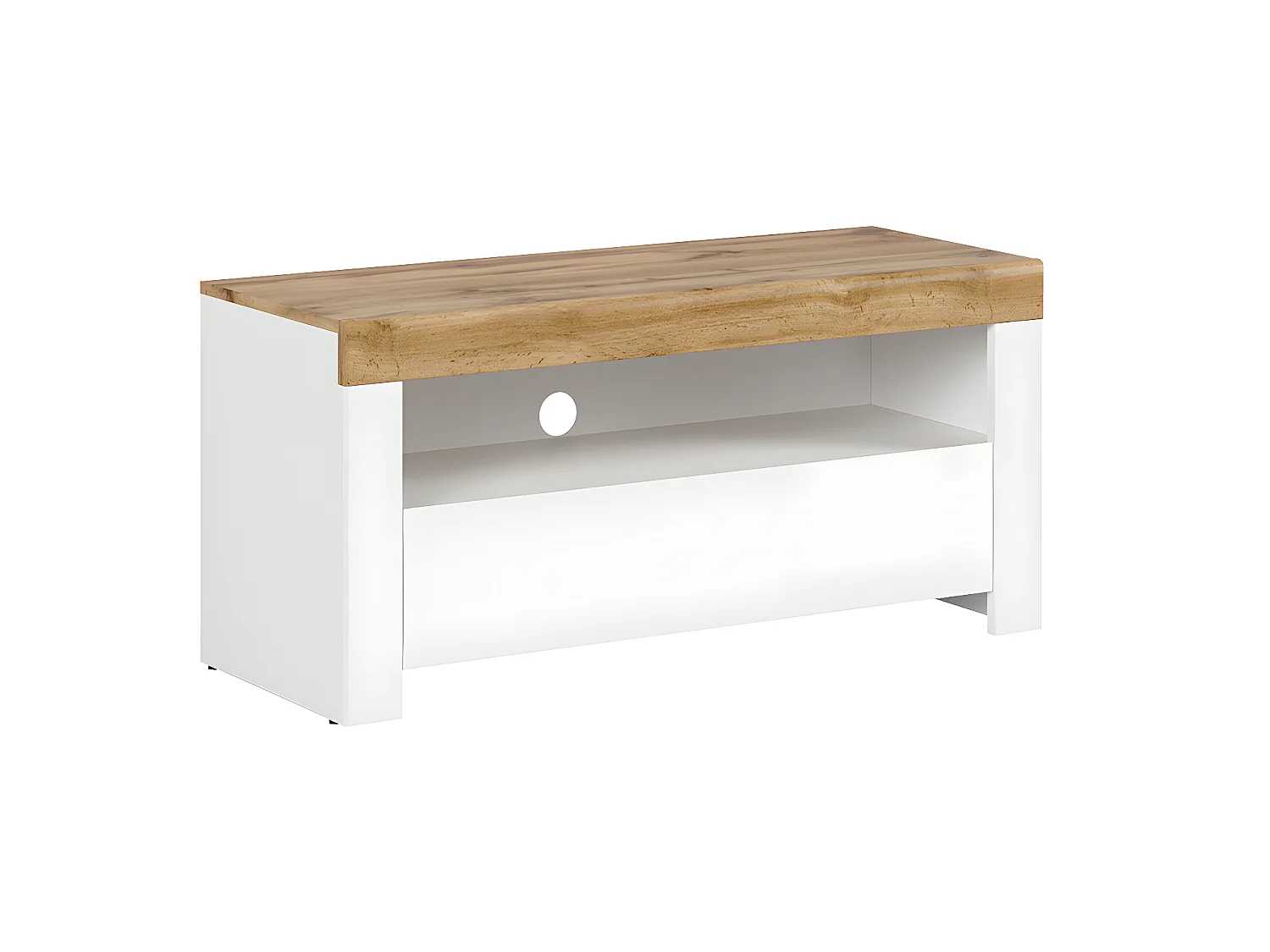 Meuble TV 1 tiroir 106 cm Hella Blanc et Bois