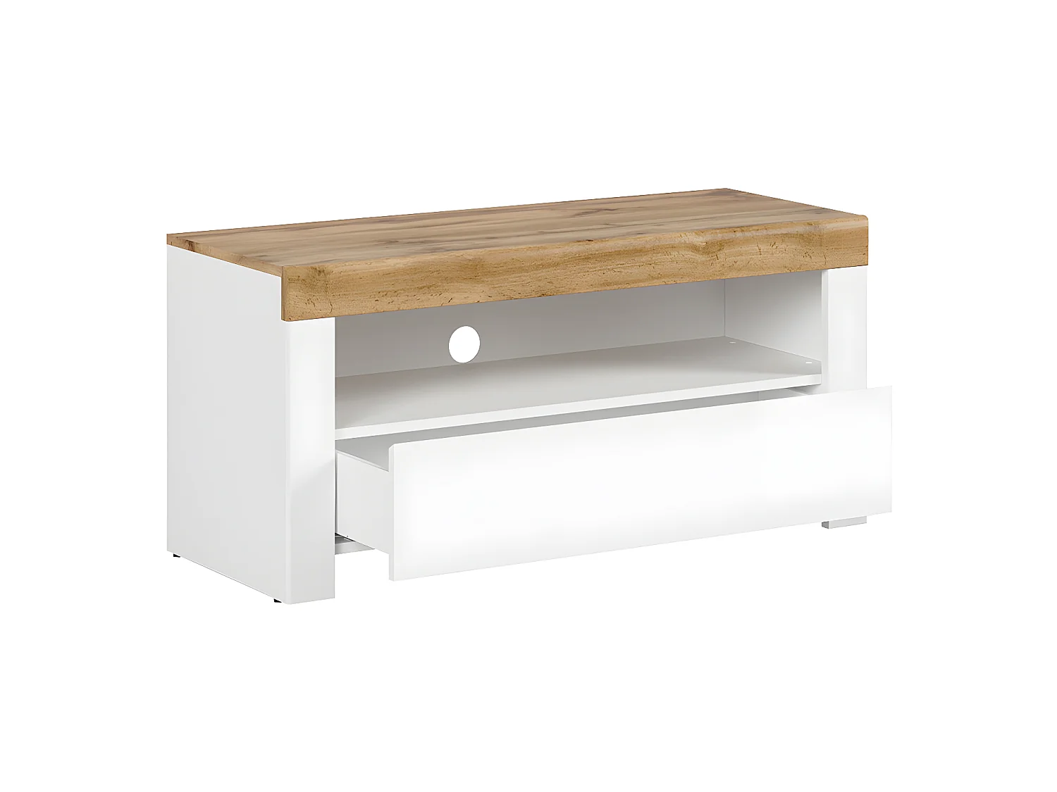 Meuble TV 1 tiroir 106 cm Hella Blanc et Bois