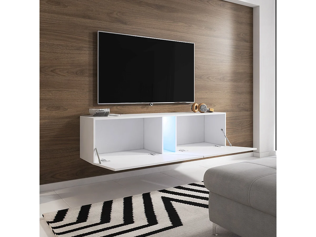 Mueble TV de suelo o pared 2 puertas 160 cm con LED Maelie Blanco