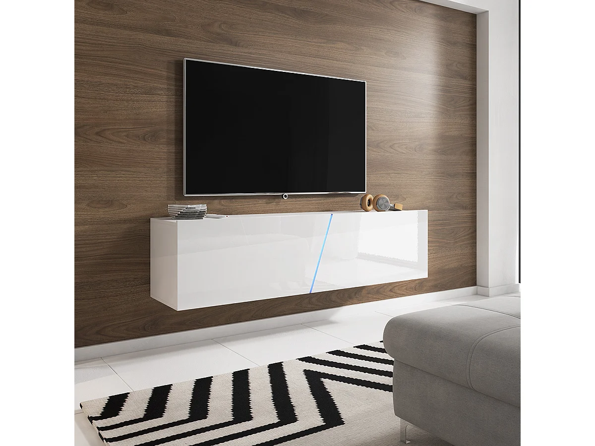 Mueble TV de suelo o pared 2 puertas 160 cm con LED Maelie Blanco