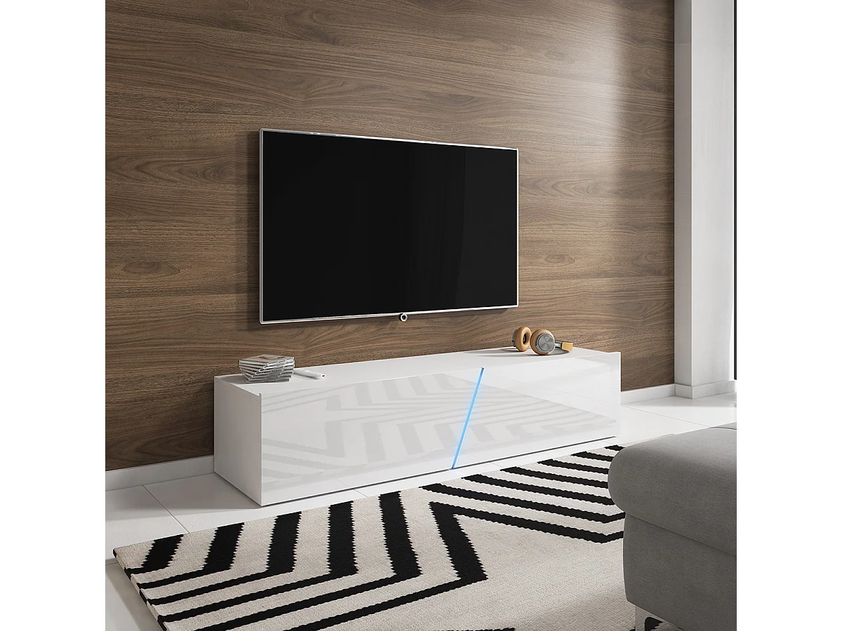 Mueble TV de suelo o pared 2 puertas 160 cm con LED Maelie Blanco