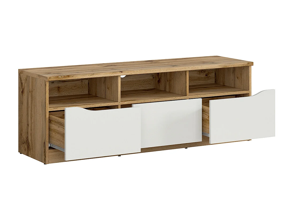 Móvel TV 3 gavetas June branco e madeira 135cm