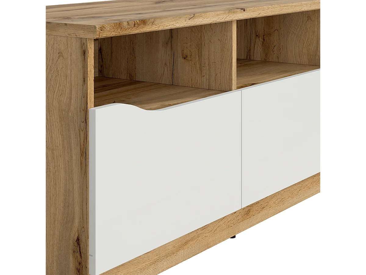 Móvel TV 3 gavetas June branco e madeira 135cm