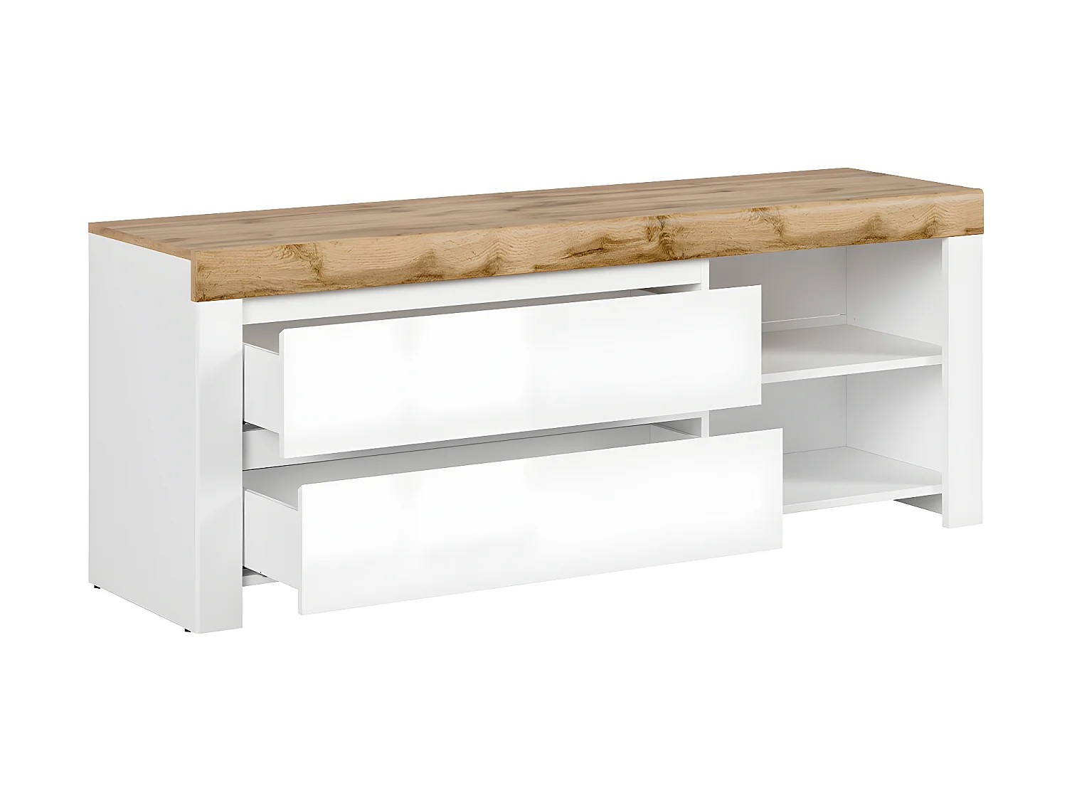 Móvel TV 2 gavetas Hella branco e madeira 156cm