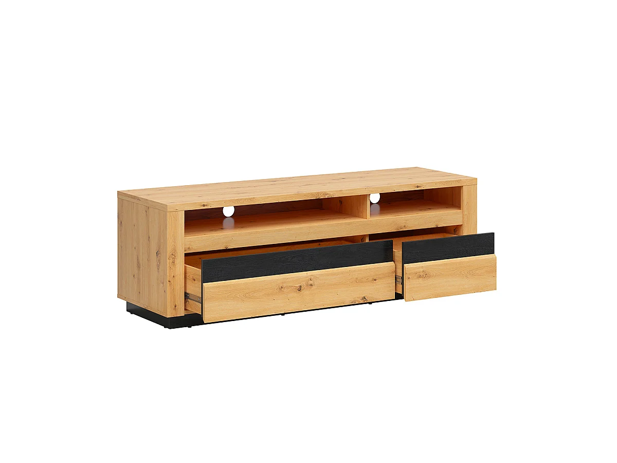 TV-Möbel mit 2 Schubladen 2 Nischen 161 cm mit LED Glenn Holz und Schwarz