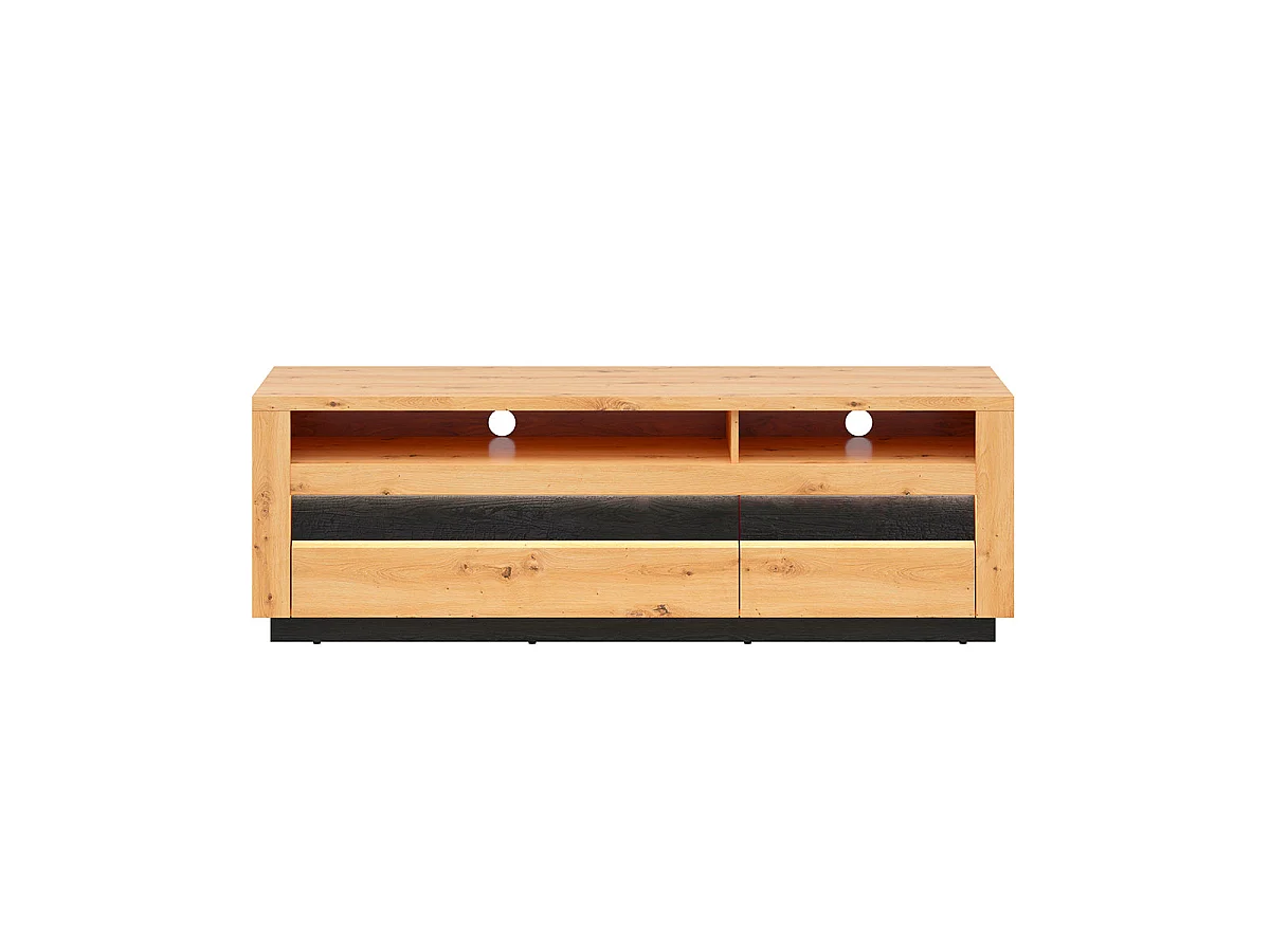 TV-Möbel mit 2 Schubladen 2 Nischen 161 cm mit LED Glenn Holz und Schwarz