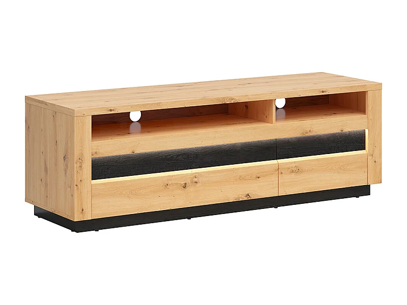 TV-meubel 2 laden 2 nissen 161 cm met LED Glenn Hout en Zwart