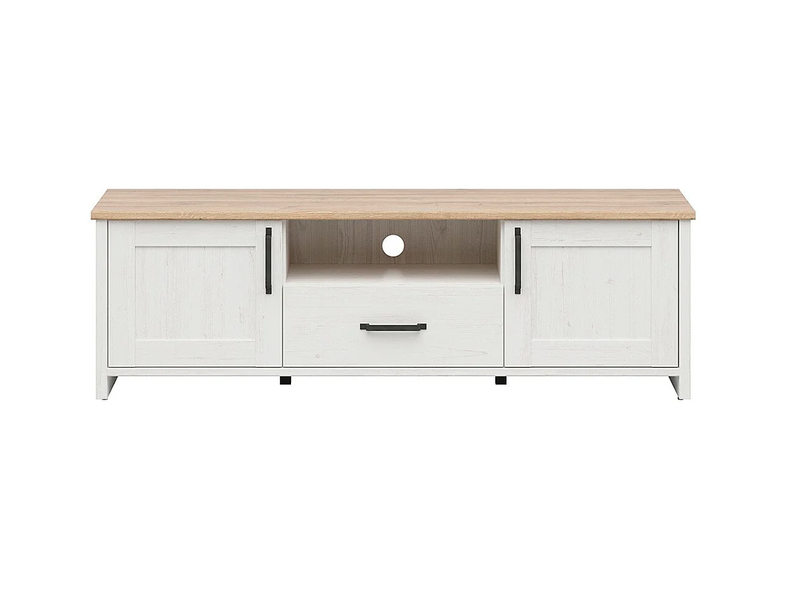 Meuble TV 2 portes 1 tiroir 160 cm Aksel Blanc et Bois