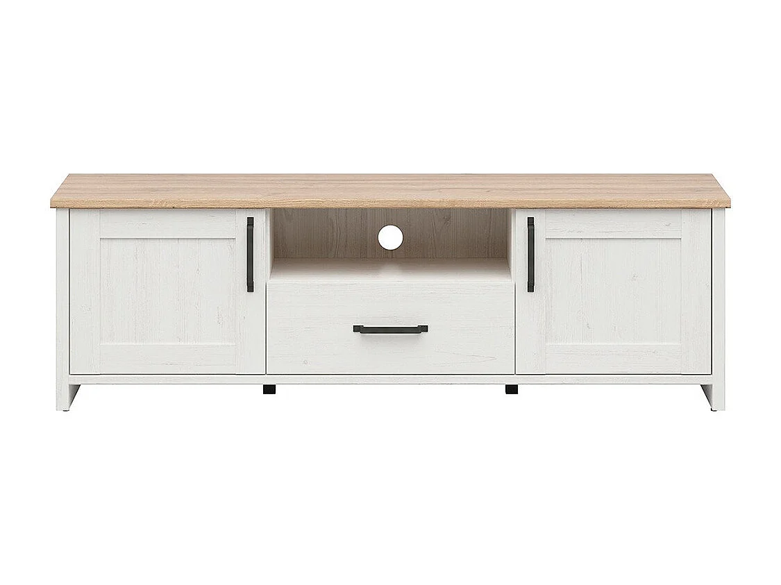 Meuble TV 2 portes 1 tiroir 160 cm Aksel Blanc et Bois