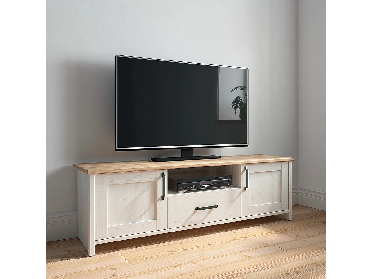 Mobile TV 2 ante 1 cassetto Aksel bianco e marrone 160cm