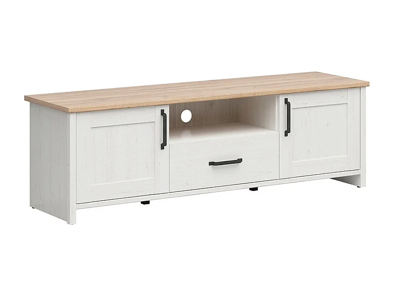 TV-Möbel 2 Türen 1 Schublade 160 cm Aksel Weiß und Holz