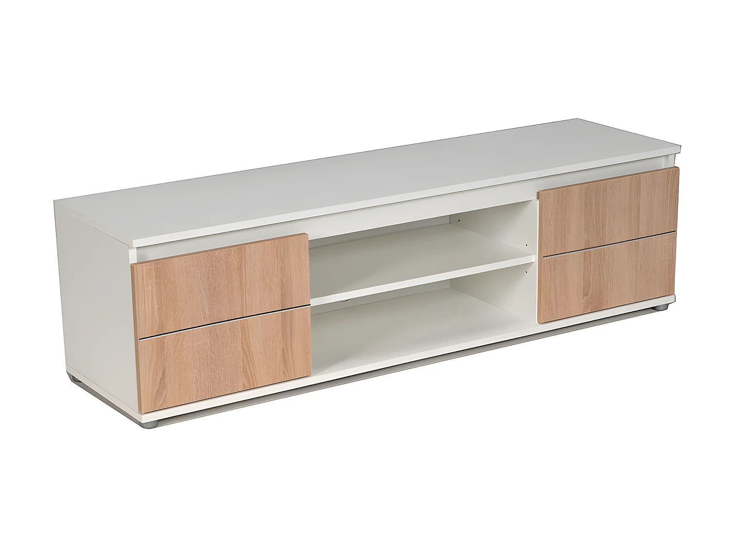Meuble TV/Vidéo COMO 140cm 2 portes + 1 niche / Décor Blanc et Chêne Blanchi