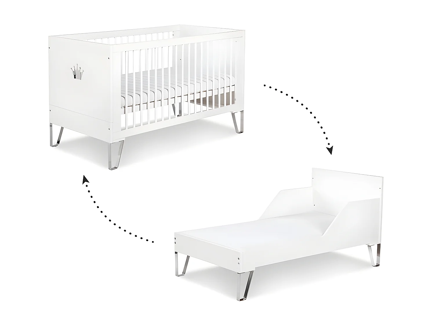 Lit bébé évolutif et Commode à langer LittleSky by Klups Blanka - Blanc