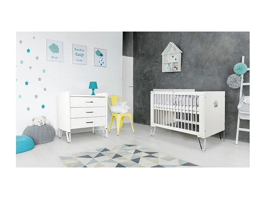 Lit bébé évolutif et Commode à langer LittleSky by Klups Blanka - Blanc