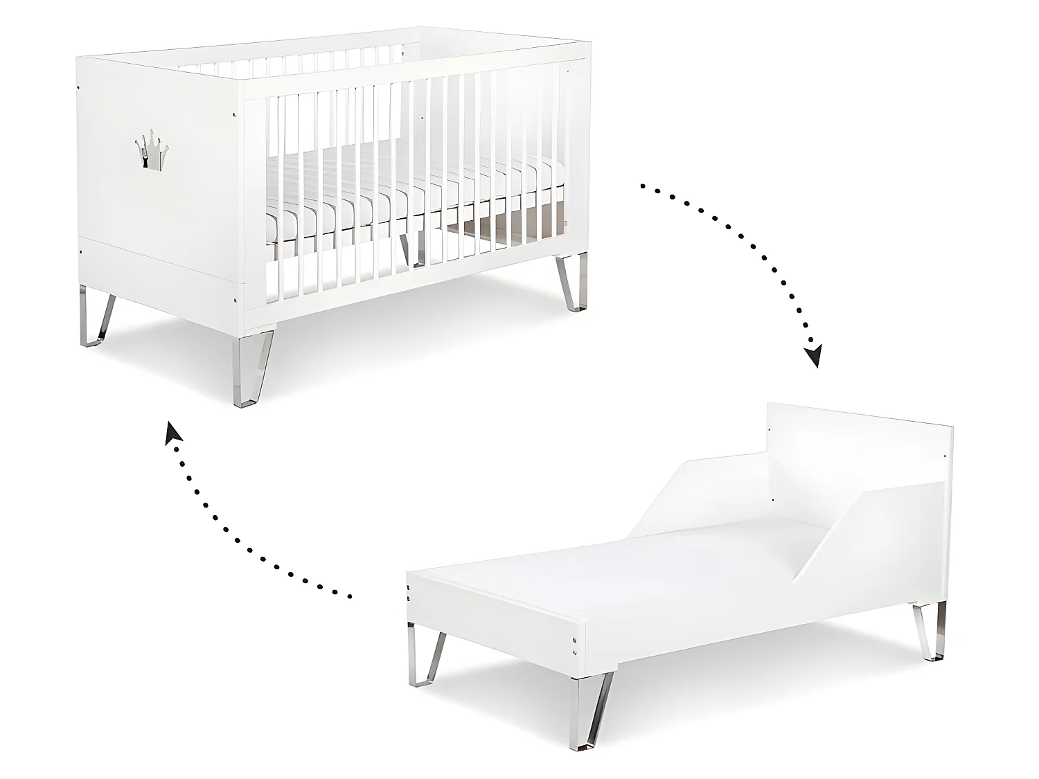 Lit bébé évolutif et Commode à langer LittleSky by Klups Blanka - Blanc
