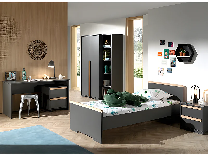 Chambre Complète Enfant 6P "London II" Gris Anthracite