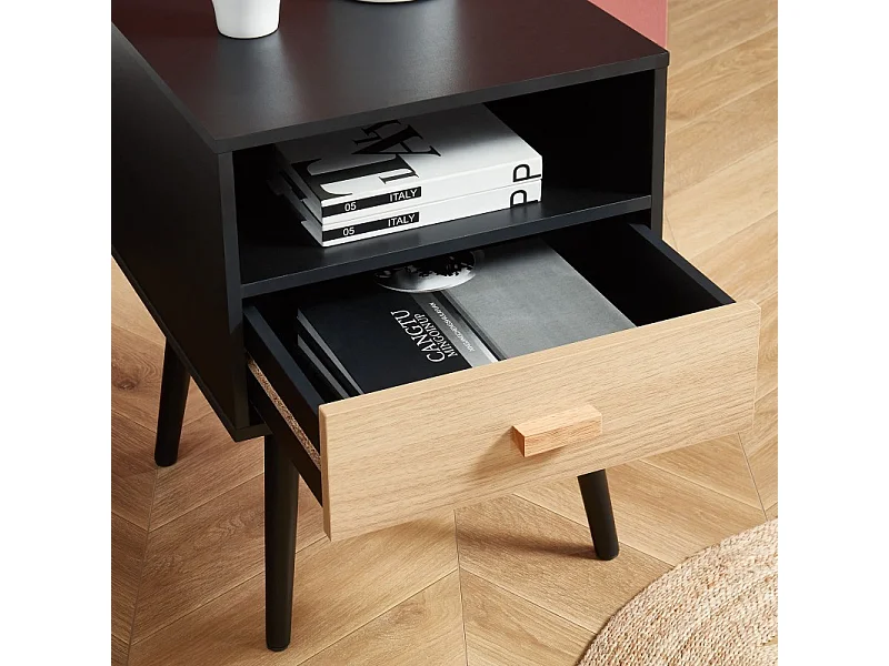 Table de chevet ULOS noir et effet chêne 40cm