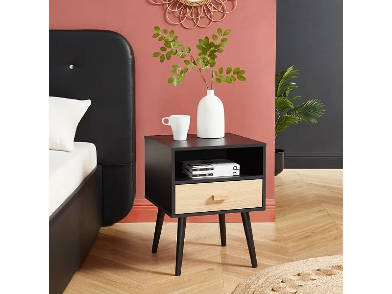 Table de chevet ULOS noir et effet chêne 40cm