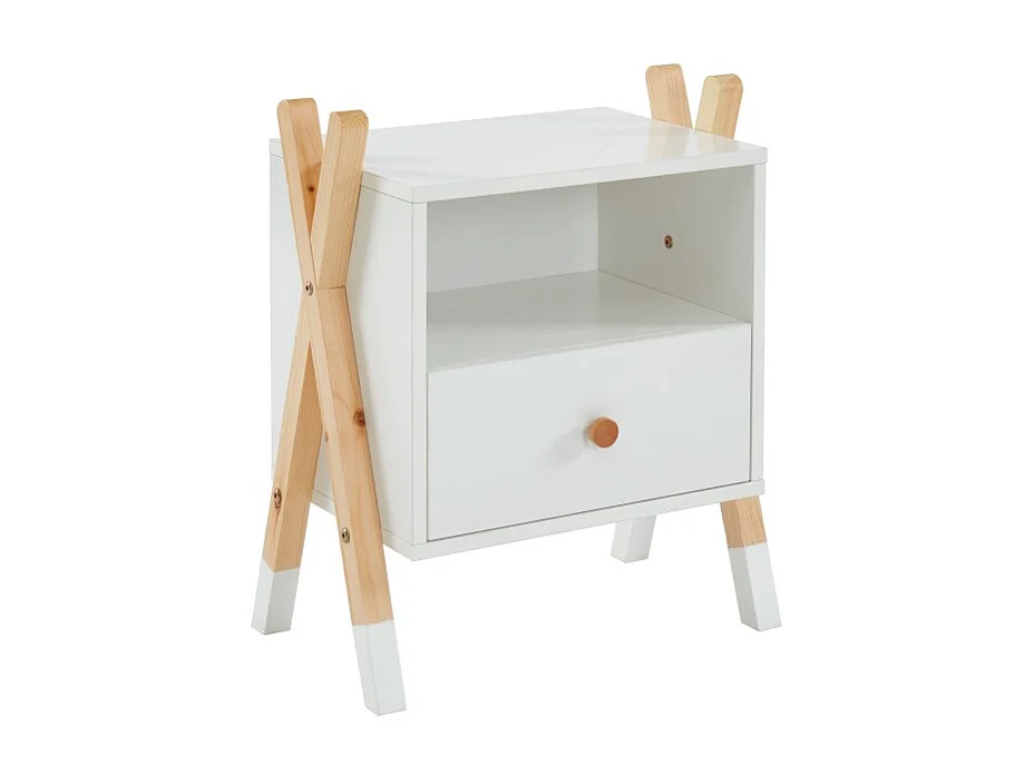 Table de chevet TIPI blanc et pin massif 46cm