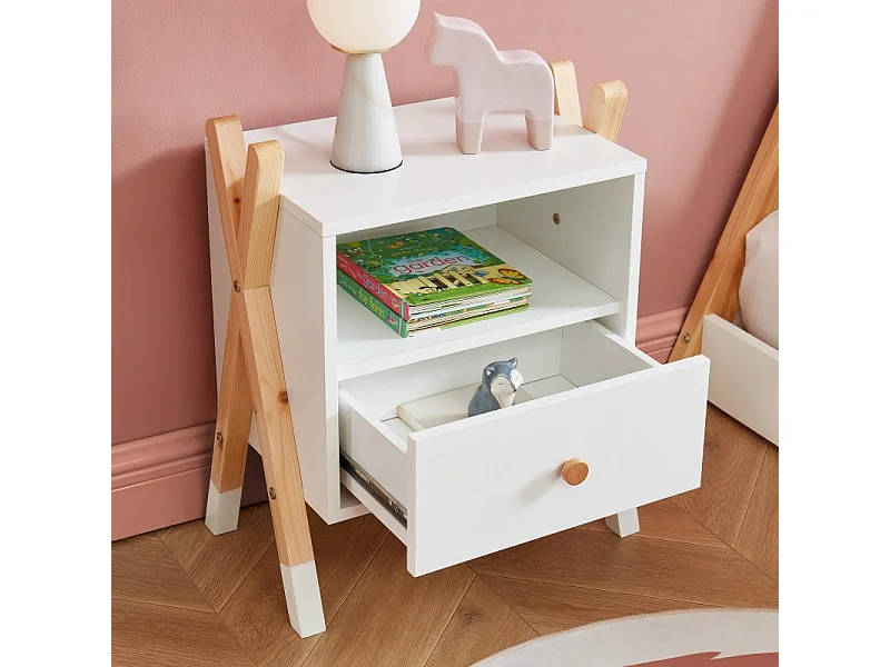 Table de chevet TIPI blanc et pin massif 46cm