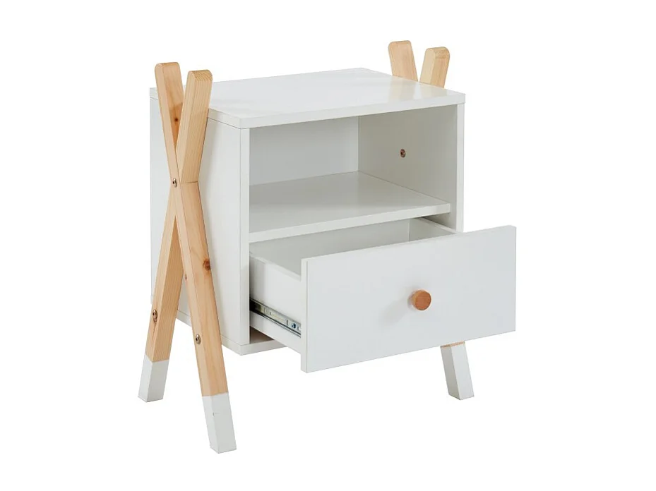 Table de chevet TIPI blanc et pin massif 46cm