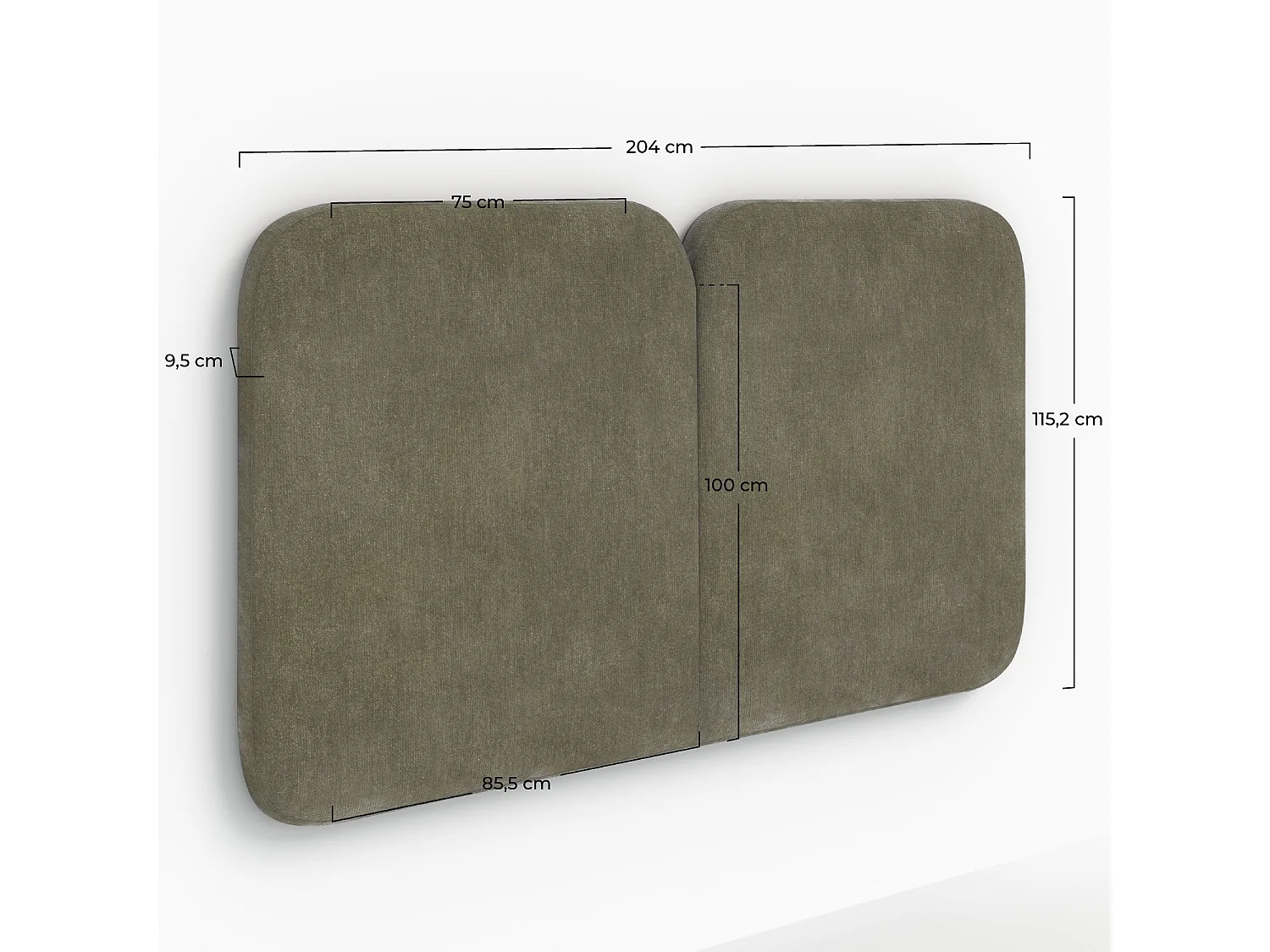 Testata con rivestimento in tessuto bouclé verde oliva 160 cm - Etna