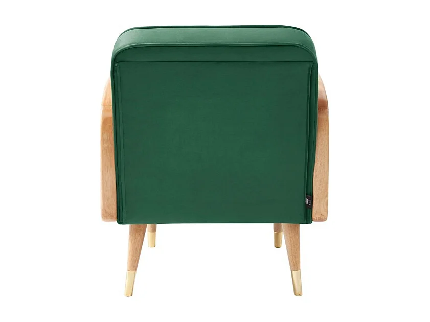 Fauteuil LEA cannage et velours vert avec piètement bois