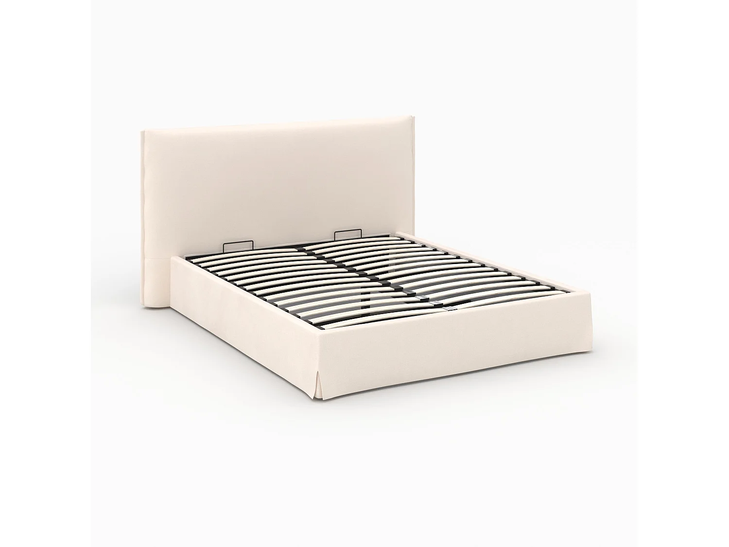 Lit coffre 160x200 cm en tissu blanc déhoussable - Safia