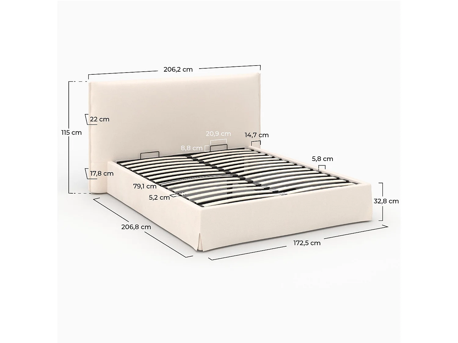 Lit coffre 160x200 cm en tissu blanc déhoussable - Safia